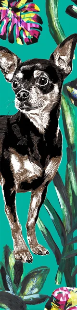 Free dog bookmark featuring a chihuahua on a green background